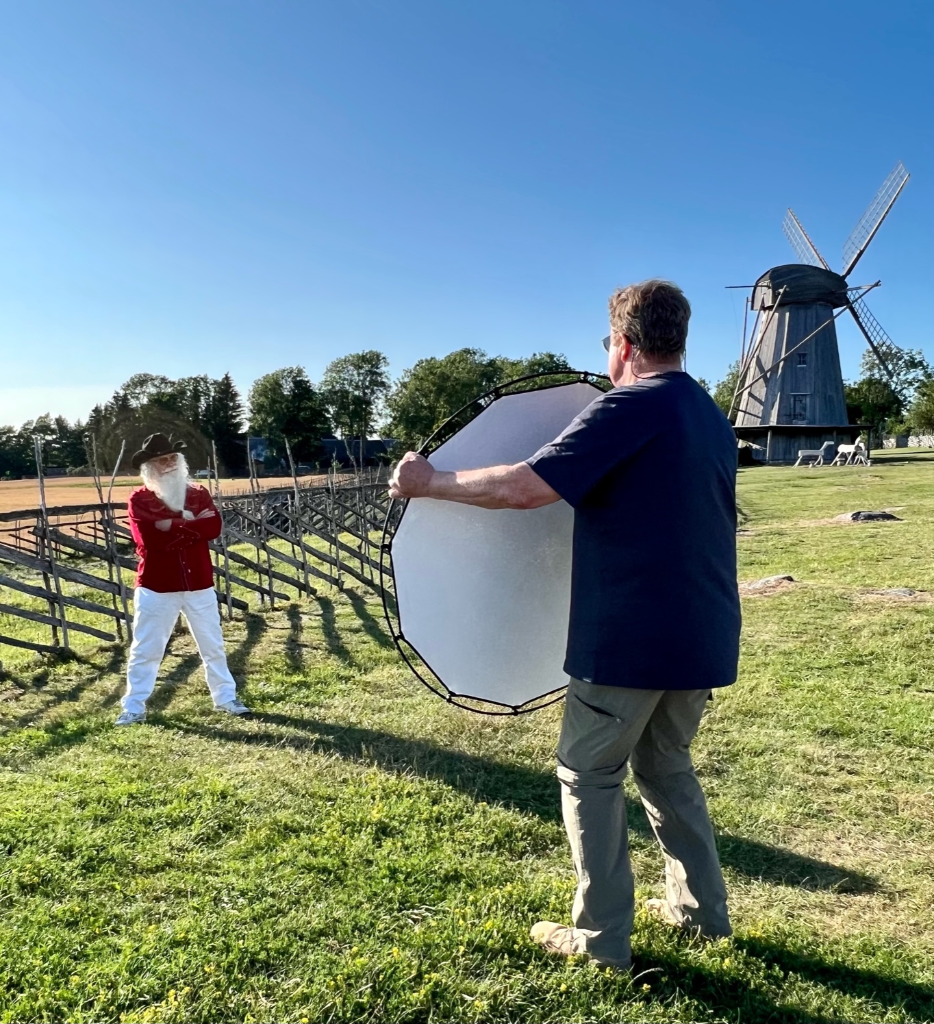 Photographer Joe McNally capturing Iivo, one of our models, in Angla Windmill Village in Saaremaa.